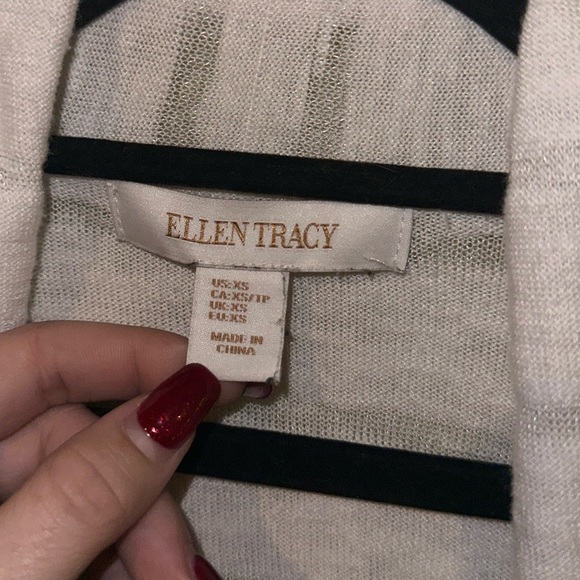 Ellen Tracy Striped Textured Semi Sheer White Open Cardigan Size XS - Picture 6 of 8